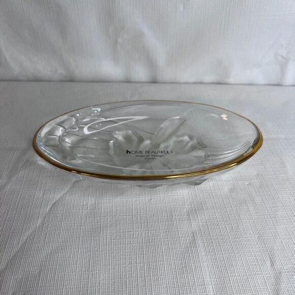 Home Beautiful NEW Orchid Splendor Oval Candy Dish Trinket Bowl Gold Rim - Picture 7 of 11
